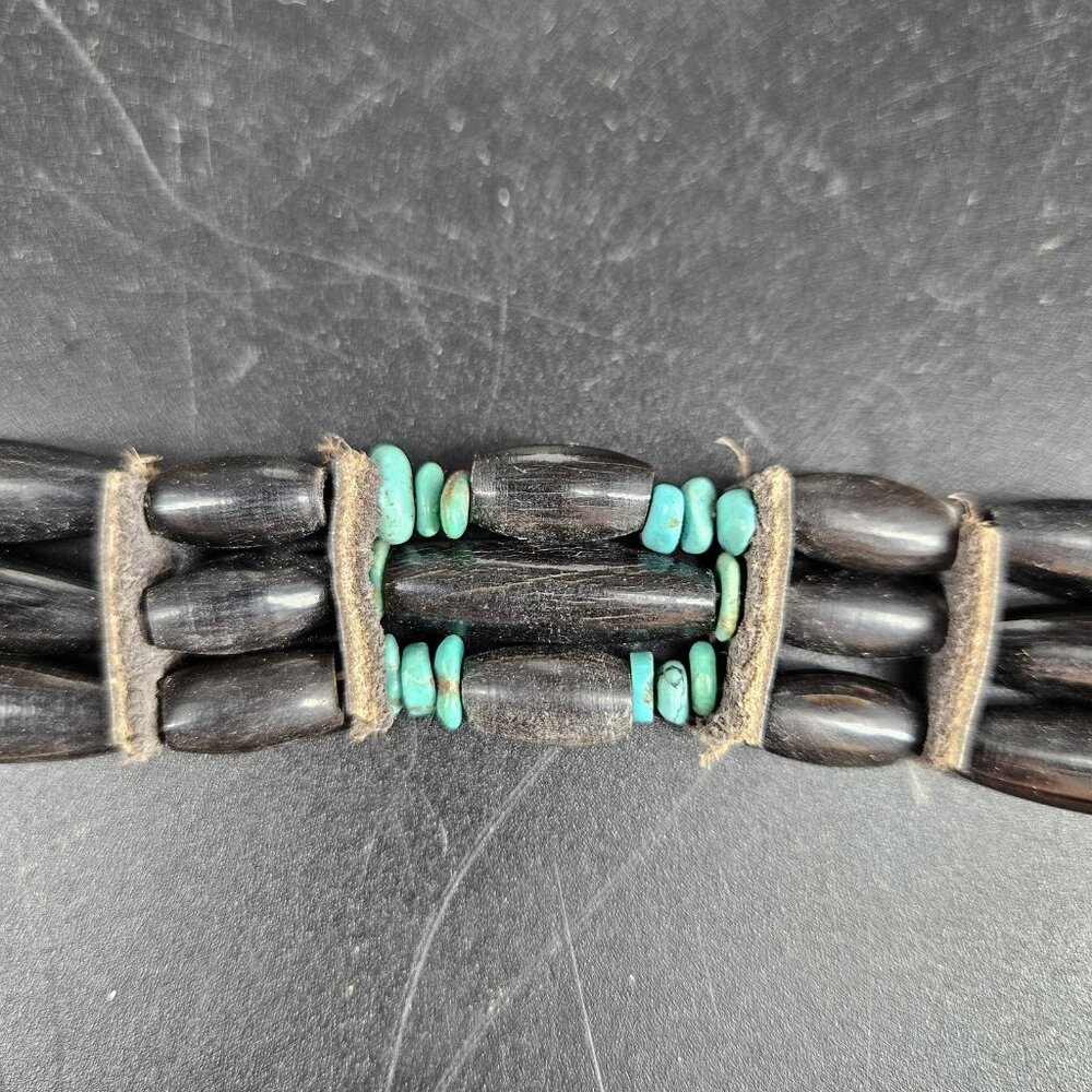 Turquoise Beaded Choker Necklace Womens Black Southwestern Leather Cord Boho - Picture 8 of 11